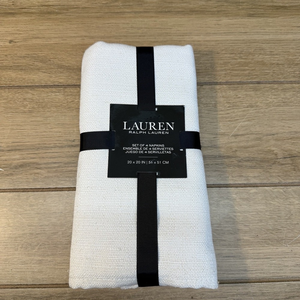 RALPH LAUREN  Set of 4 Napkins 20" x 20" Textured White Cream Natural Designer